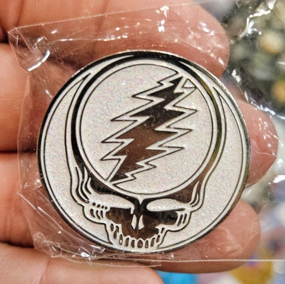 Grateful Dead Steal Your Face Stealie Raised Silver Tone And White SYF "Go To He